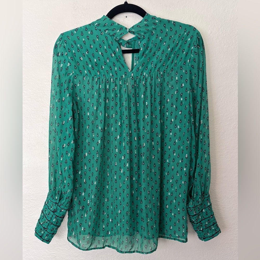 ba&sh Cabri Twisted Neck Green Semi Sheer Top Blouse SZ 0 US 4 - Picture 6 of 10